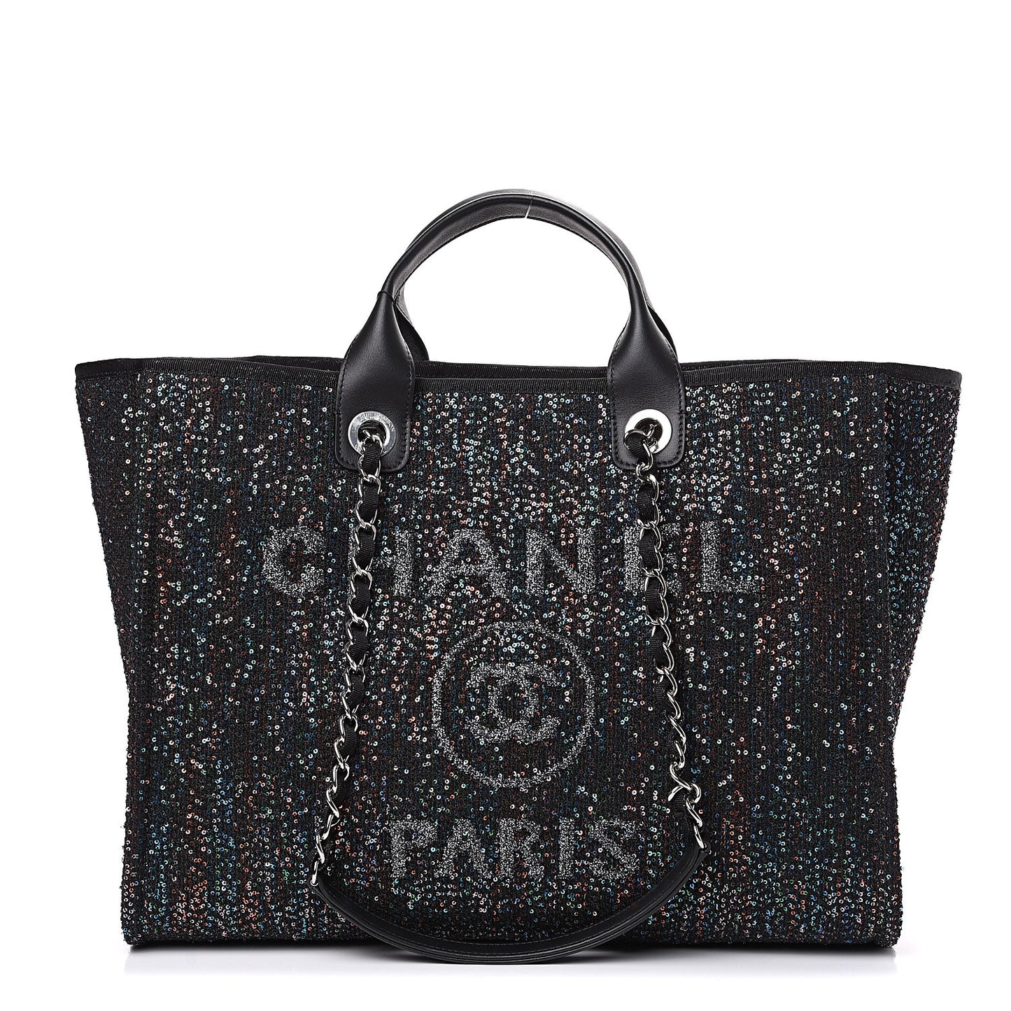 Calfskin Sequin Medium Deauville Tote Black