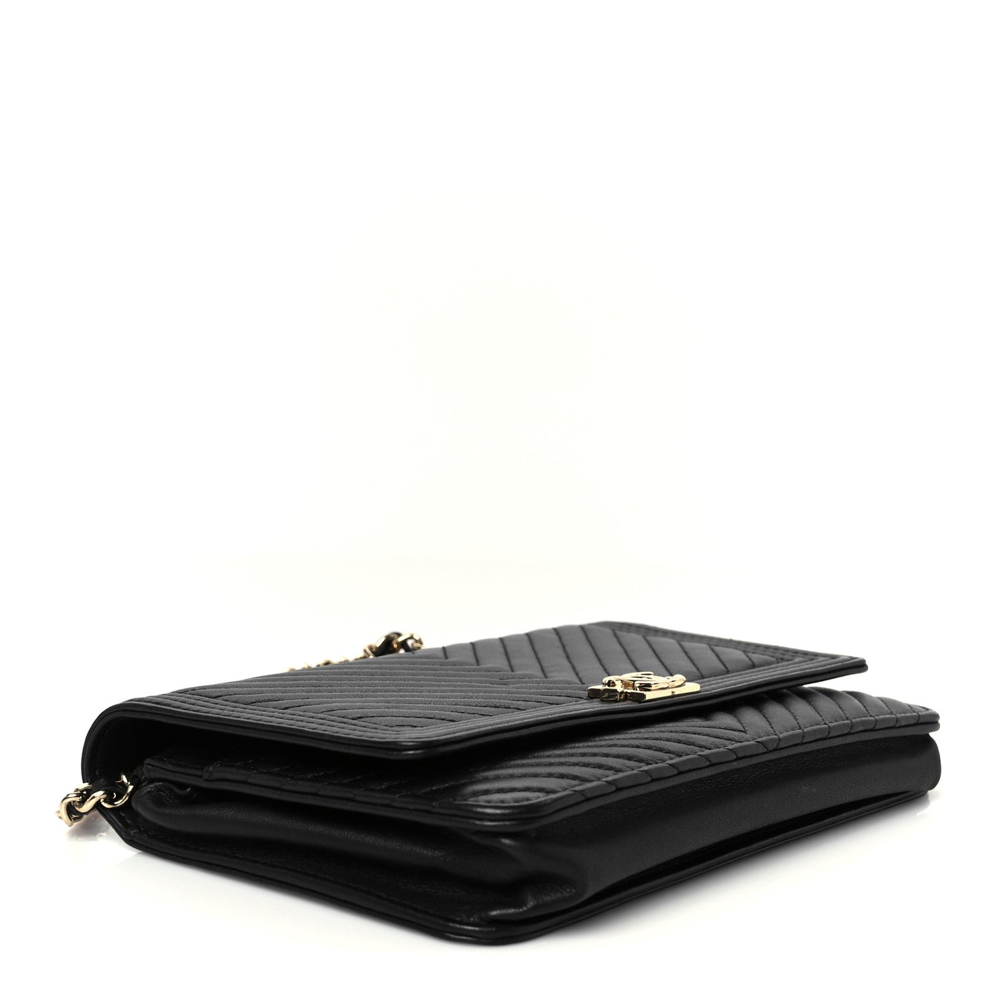 Calfskin Chevron Boy Wallet On Chain WOC Black