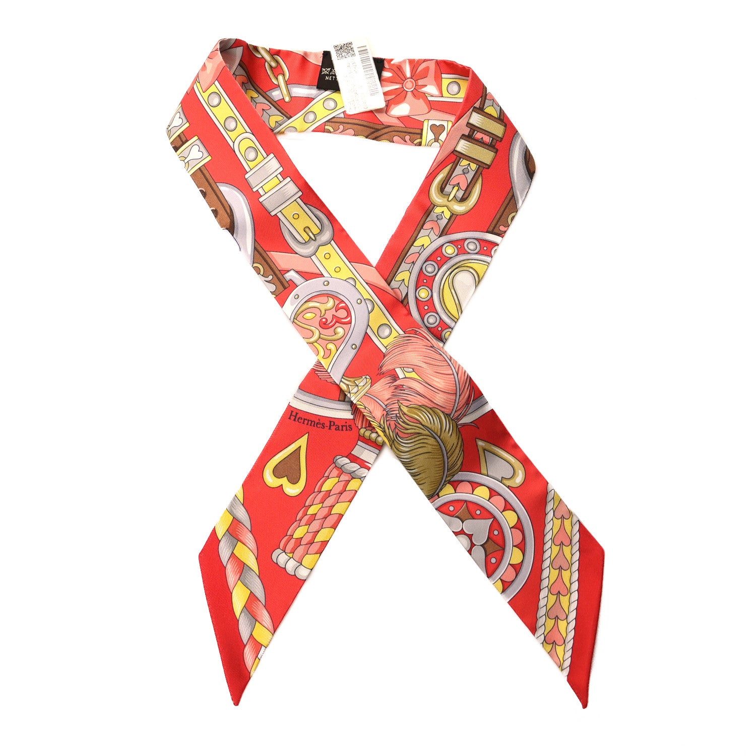 Hermes Silk Harnais De Coeur Twilly Grenadine Gris Jaune 1 of 4