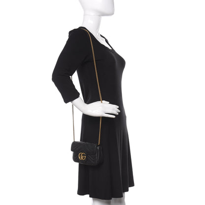 Gucci Calfskin Matelasse Super Mini GG Marmont Shoulder Bag Black 2 of 10