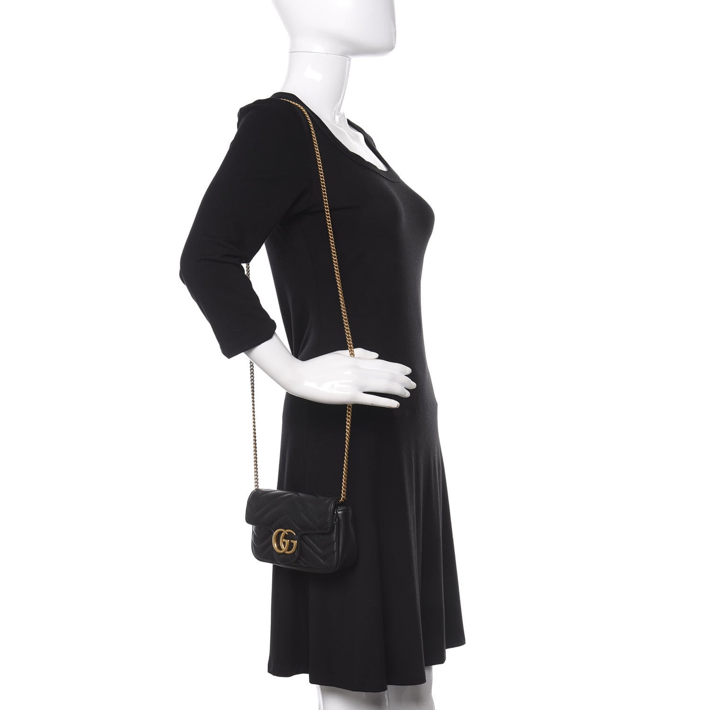 Calfskin Matelasse Super Mini GG Marmont Shoulder Bag Black
