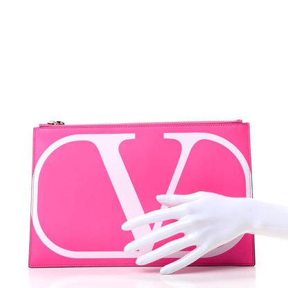 Valentino Garavani Calfskin Large VLogo Flat Zip Pouch Azalea White 2 of 6