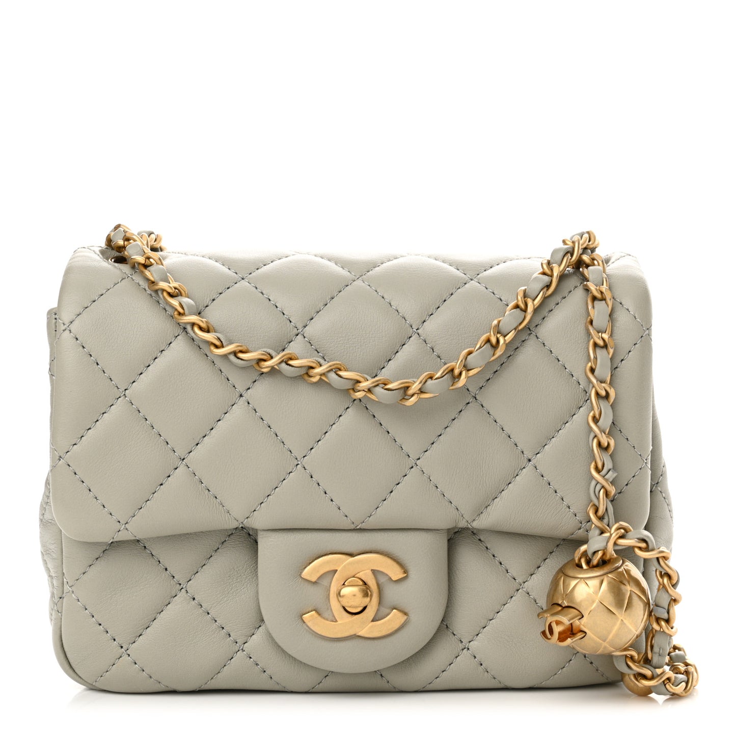 Lambskin Quilted Mini Pearl Crush Flap Grey