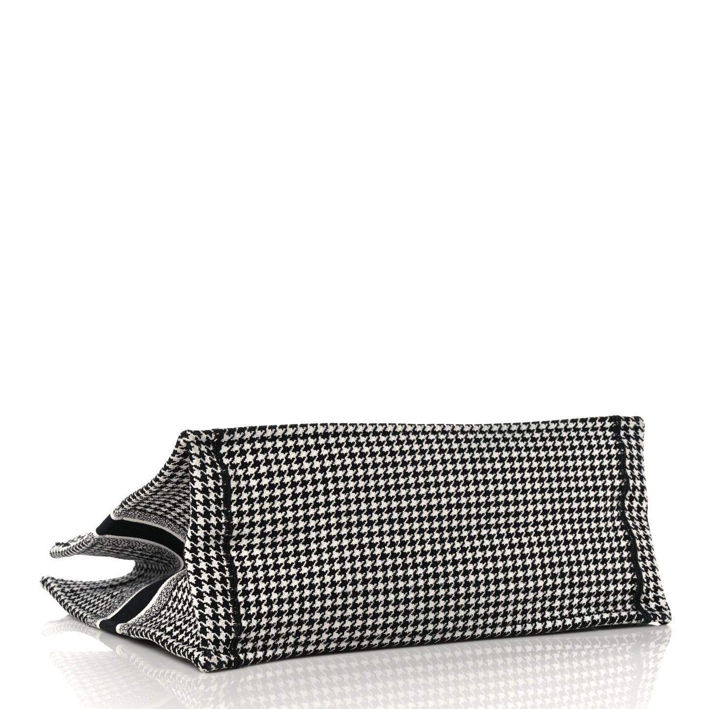 Canvas Houndstooth Embroidered Book Tote Black White
