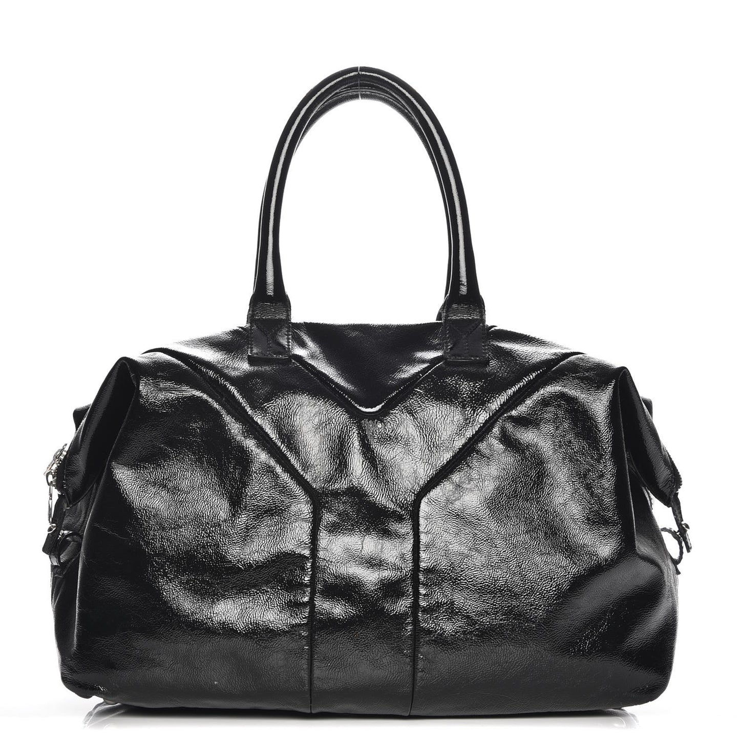 Textured Patent Medium Easy Y Bag Black