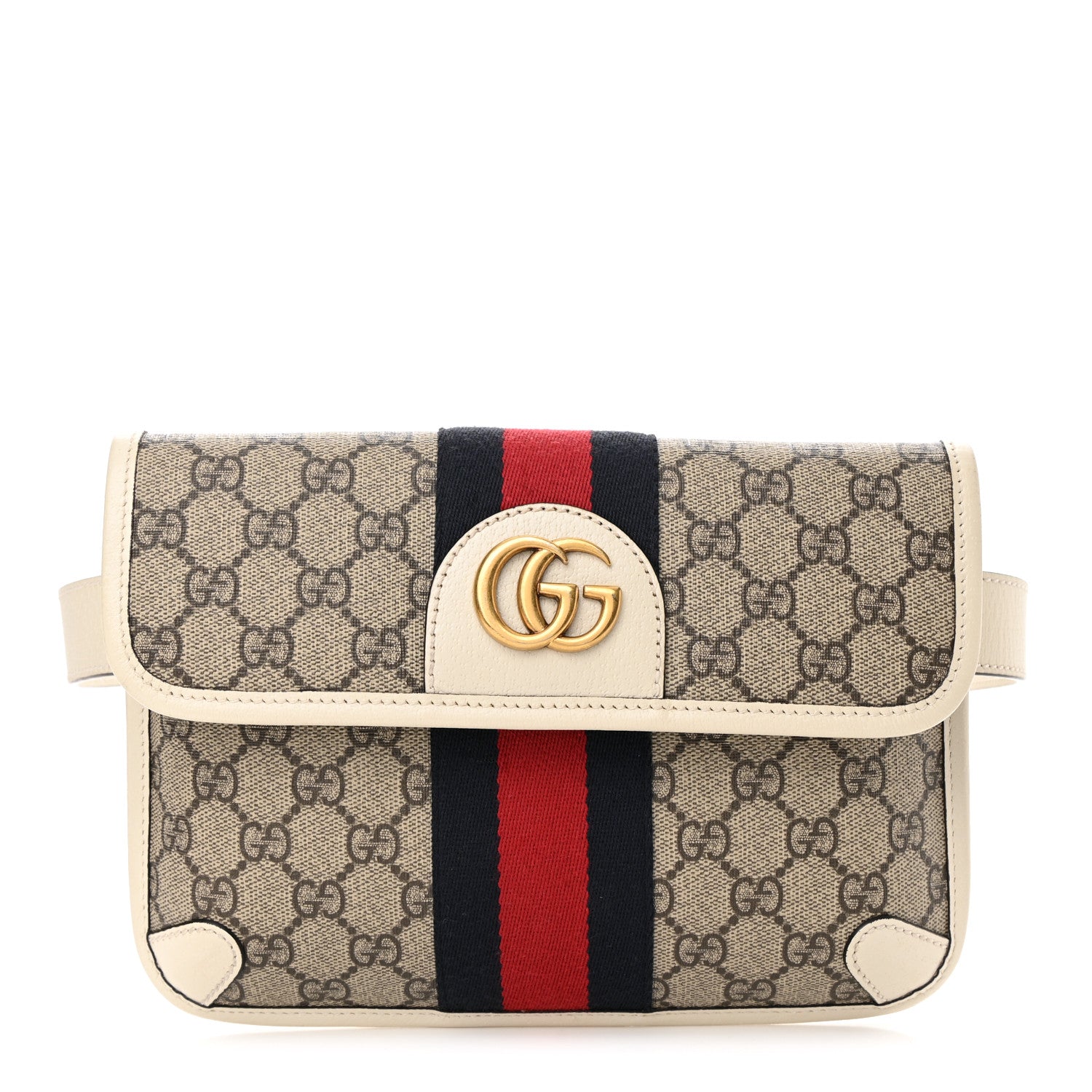 Gucci GG Supreme Monogram Web Small Ophidia Belt Bag 90 36 Brown White 1 of 11