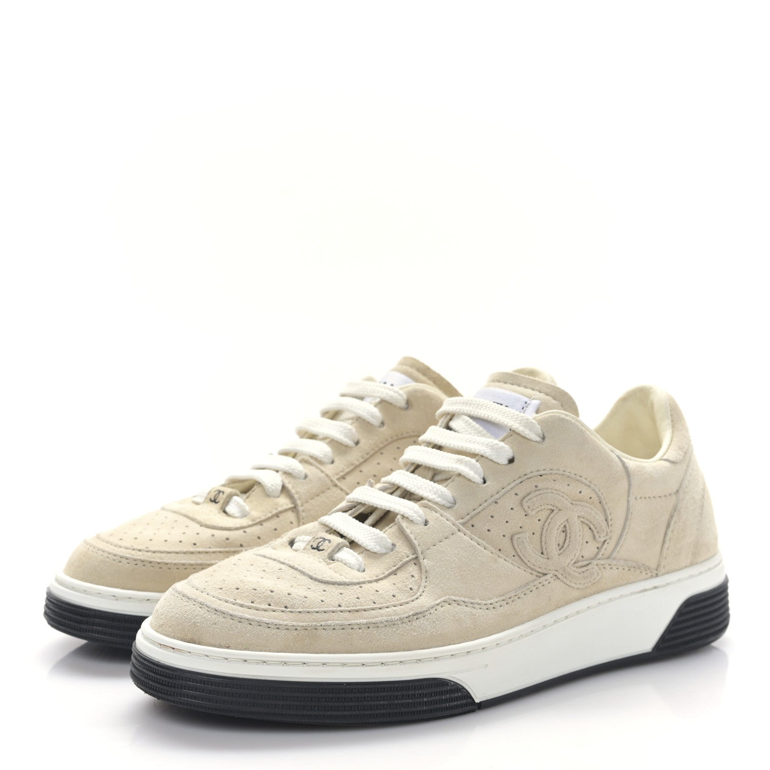 Chanel Suede Womens CC Sneakers 36 Beige 3 of 8
