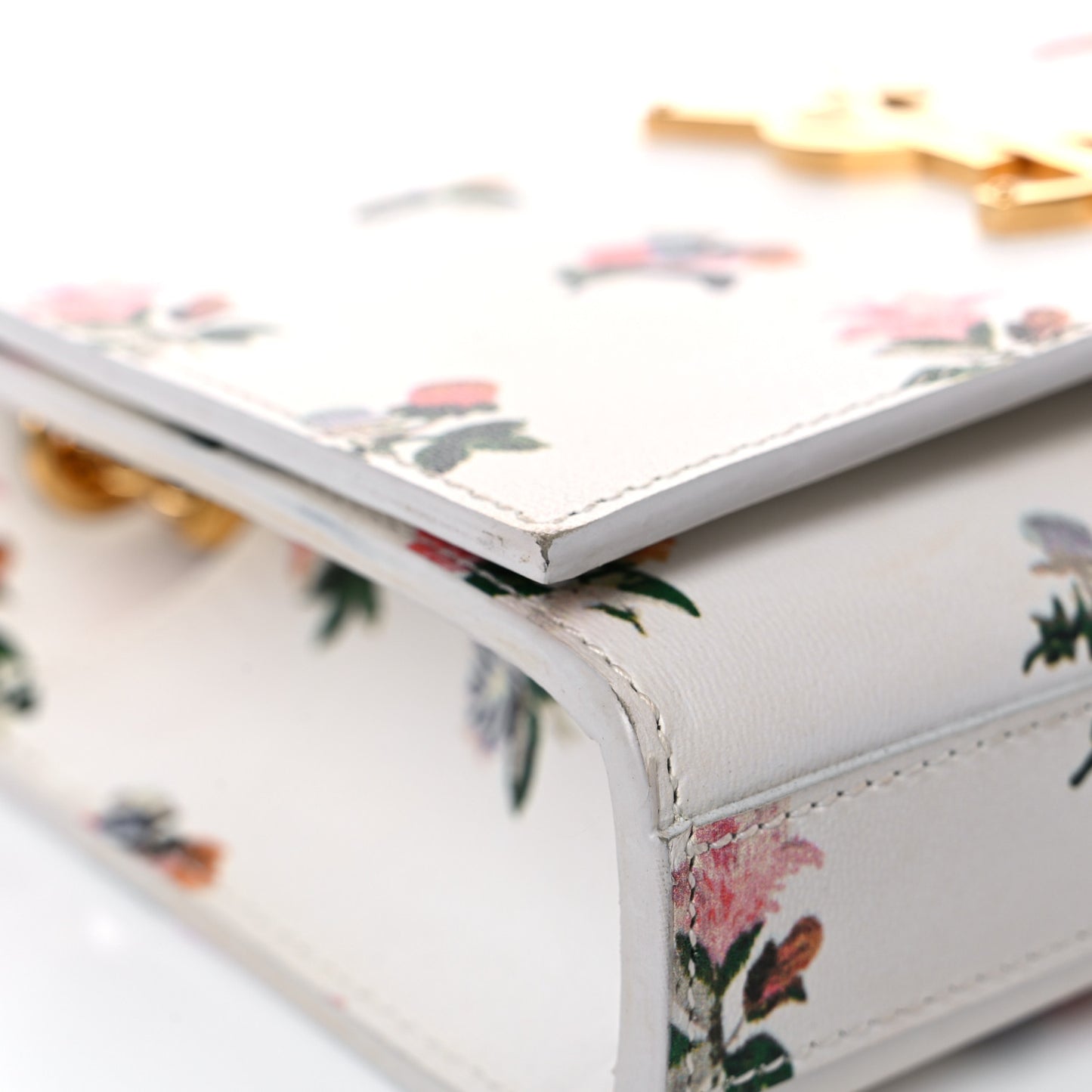Calfskin Prairie Flower Printed Small Classic Monogram Kate Satchel White