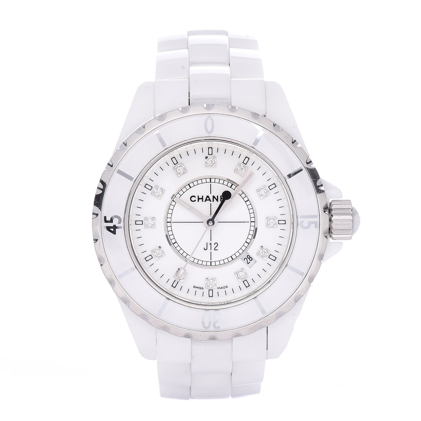 Stainless Steel Ceramic Diamond 33mm J12 Quartz Watch White