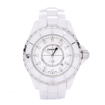 Chanel Stainless Steel Ceramic Diamond 33mm J12 Quartz Watch White 1 of 8
