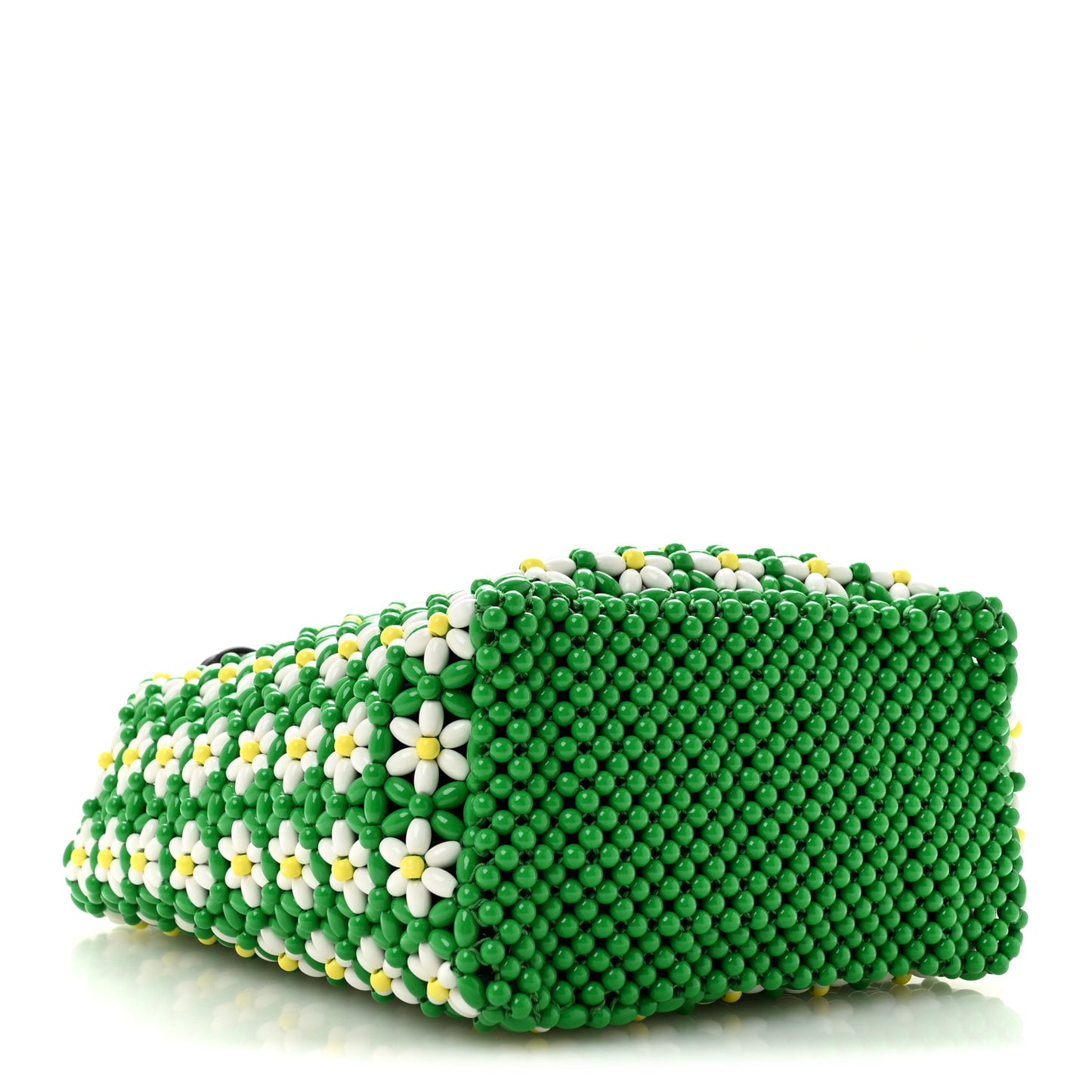 Beaded Mini Flower Drawstring Shoulder Bag Green White