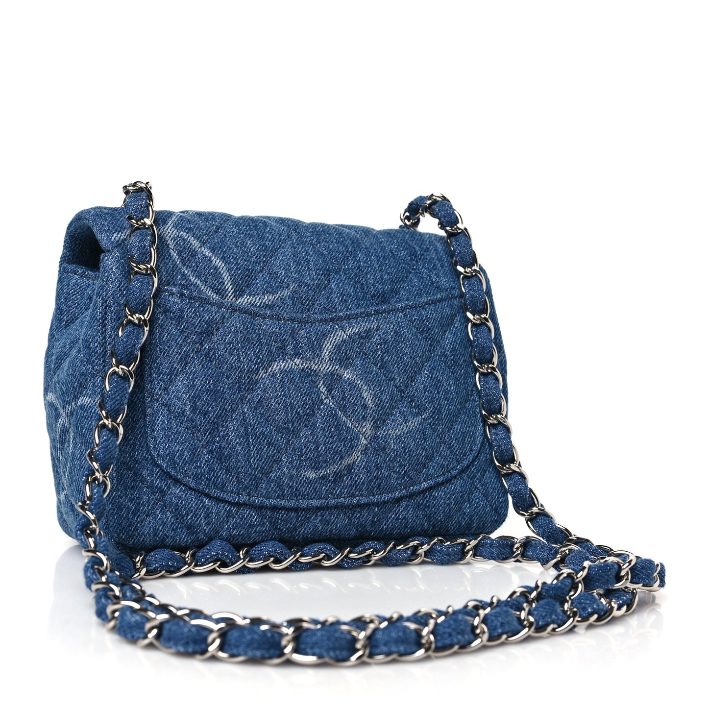 Denim CC Quilted Mini Square Flap Blue