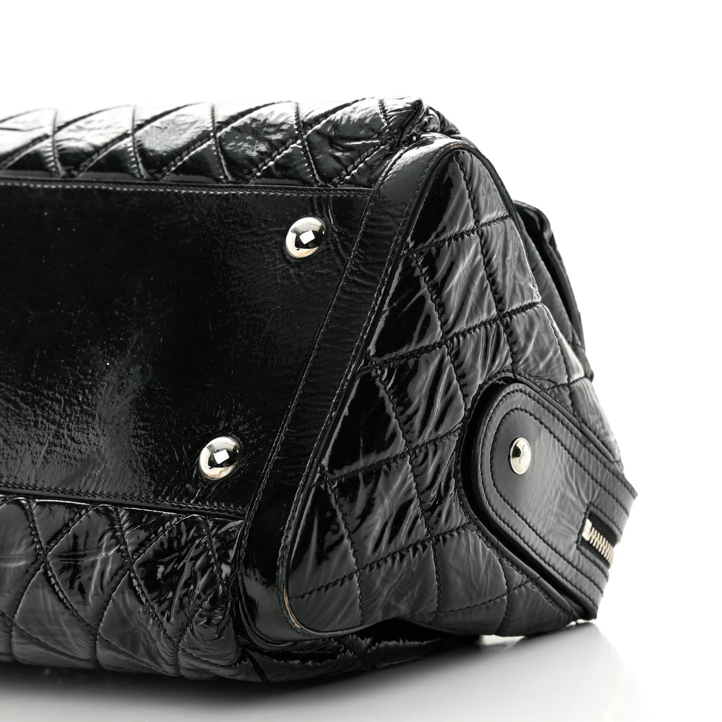 Patent Quilted Day Glo Flap Bag Black