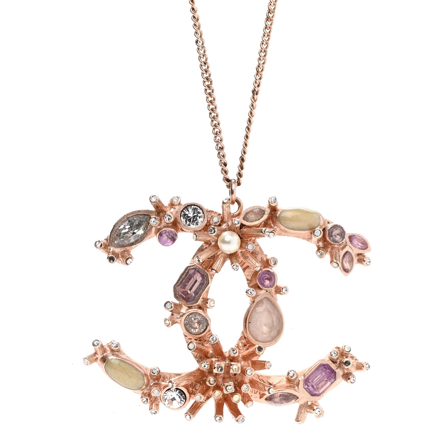 Chanel Resin Crystal CC Marquise Drop Necklace Rose Gold Violet 4 of 7