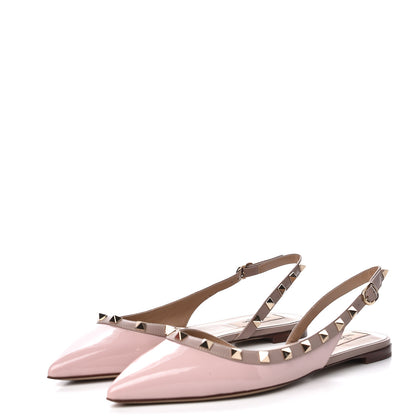 Valentino Garavani Patent Rockstud Slingback Flats 38.5 Water Rose Poudre 2 of 10