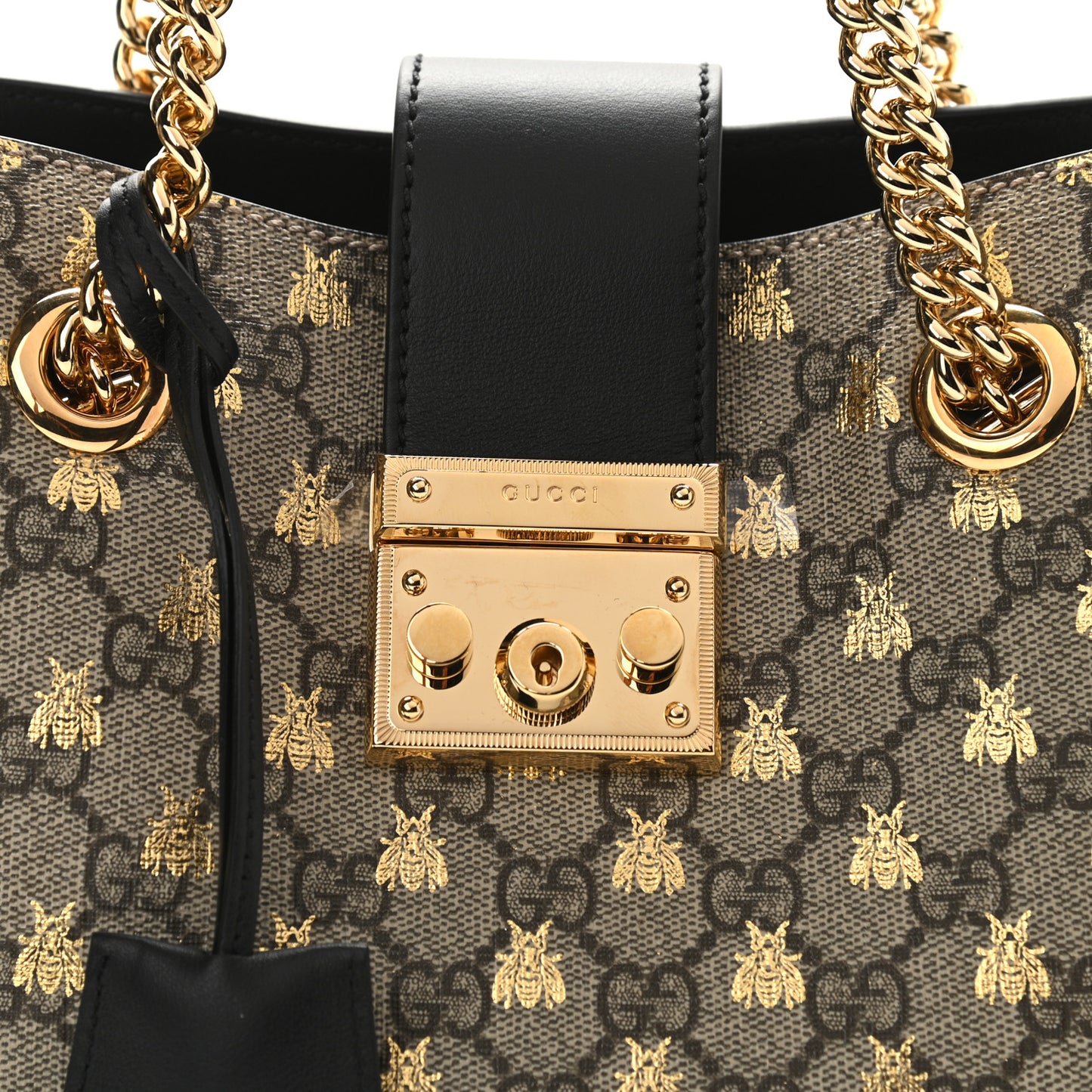 GG Supreme Monogram Bees Small Padlock Tote Beige Oro Black