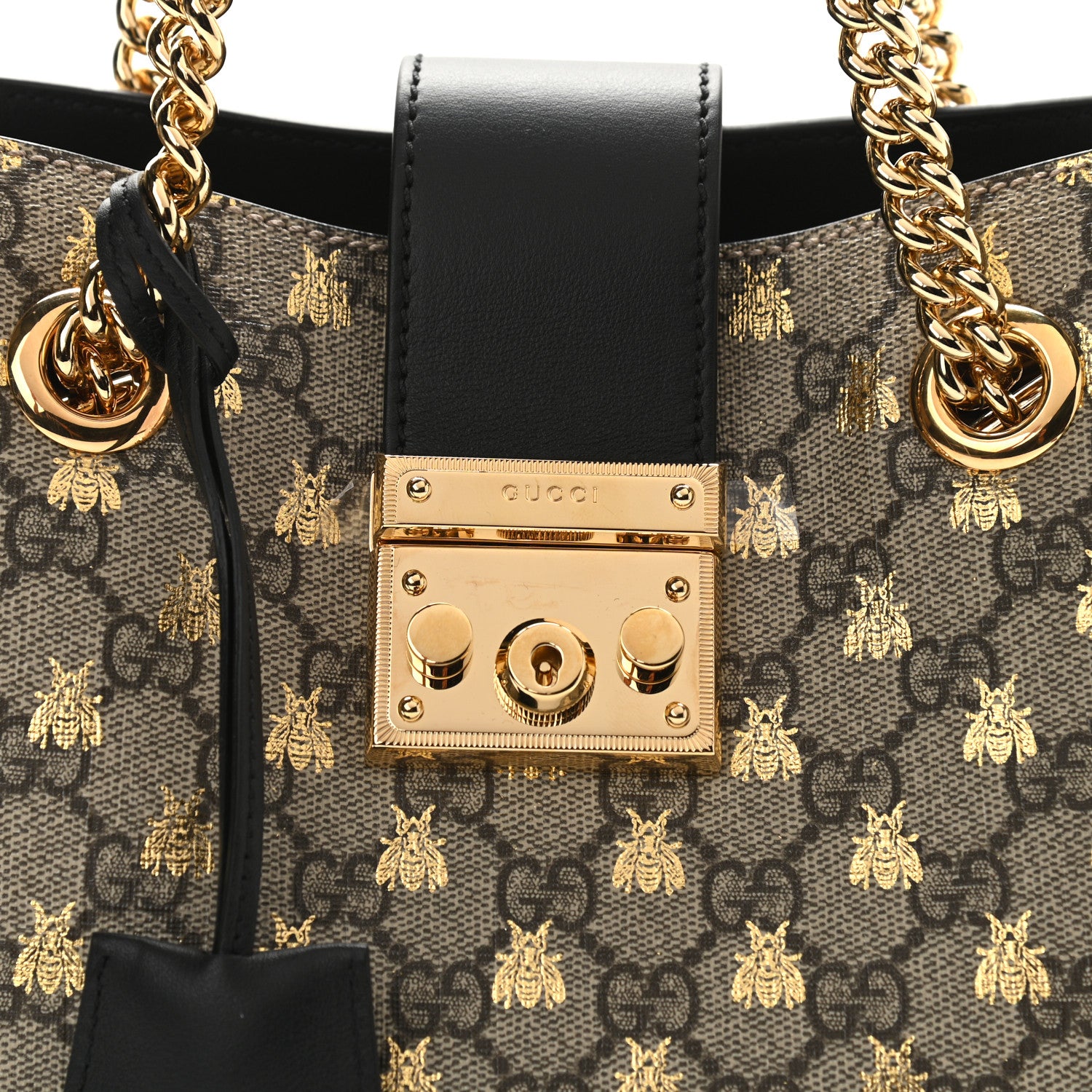 Gucci GG Supreme Monogram Bees Small Padlock Tote Beige Oro Black 9 of 12