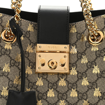 Gucci GG Supreme Monogram Bees Small Padlock Tote Beige Oro Black 9 of 12