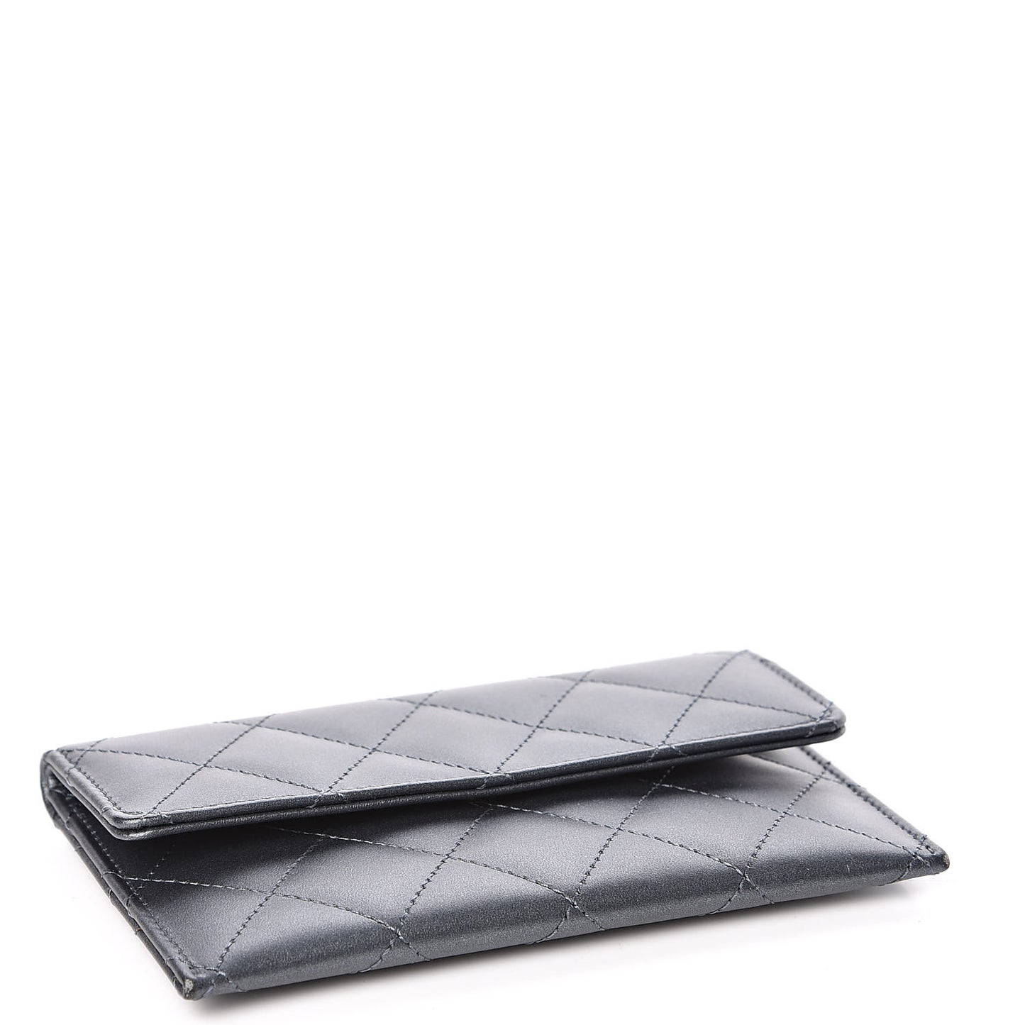 Metallic Lambskin Quilted Card Holder Dark Grey