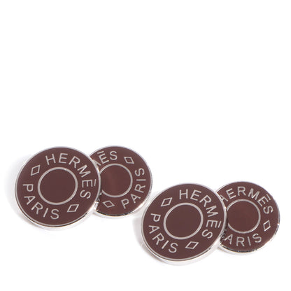 Hermes Mens Enamel Clou De Selle Cufflinks Bordeaux 1 of 4