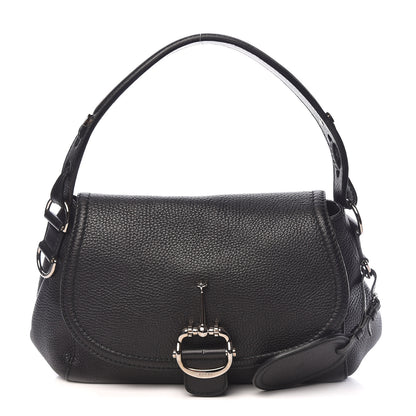 Gucci Pebbled Calfskin Medium Techno Horsebit Shoulder Flap Bag Black 1 of 12
