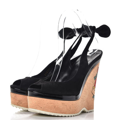 Gucci Kid Scamosciato Tattoo Heart Wedge Sandals 36.5 Naturale 3 of 10