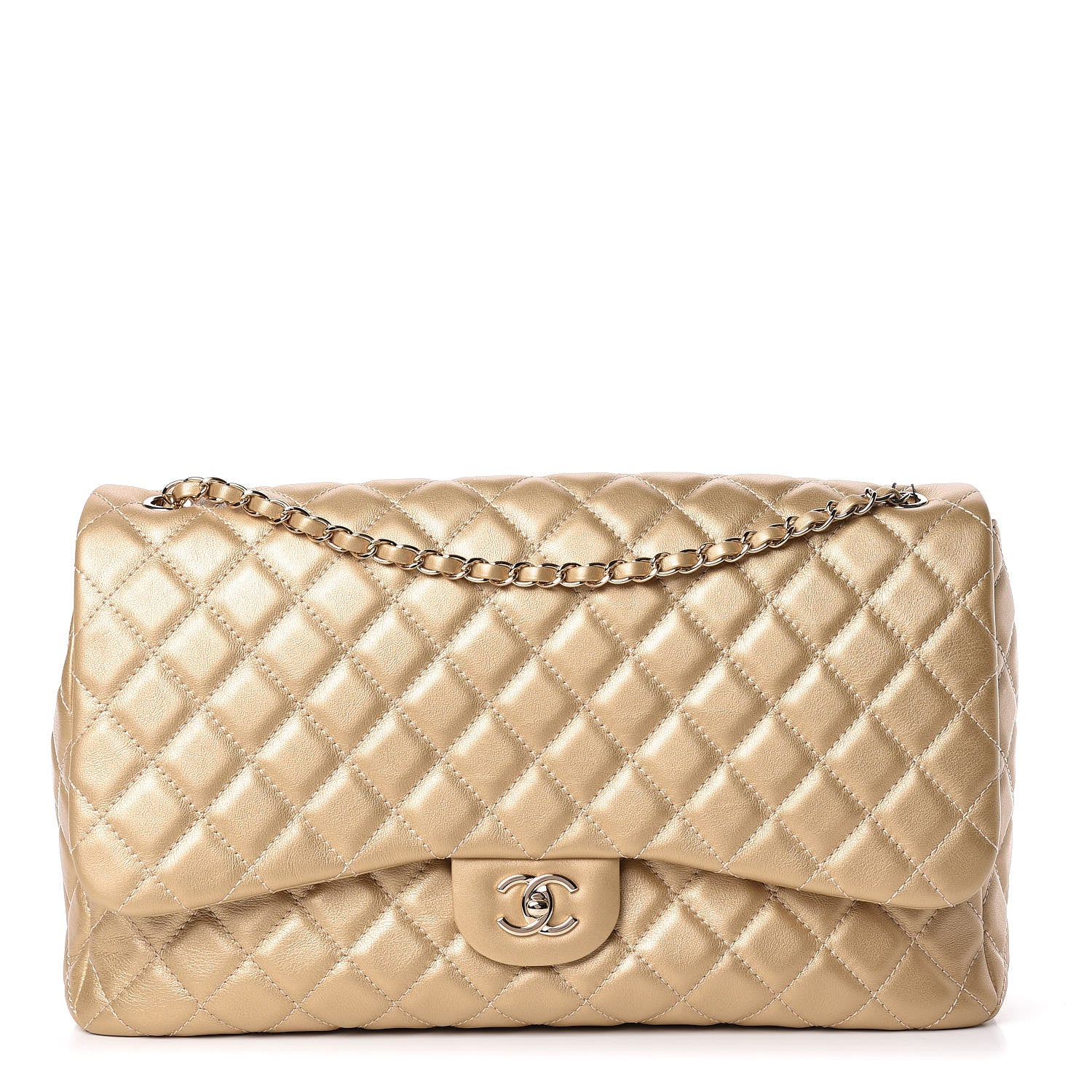Chanel Metallic Calfskin Quilted Small XXL Travel Flap Bag Gold 1 of 10