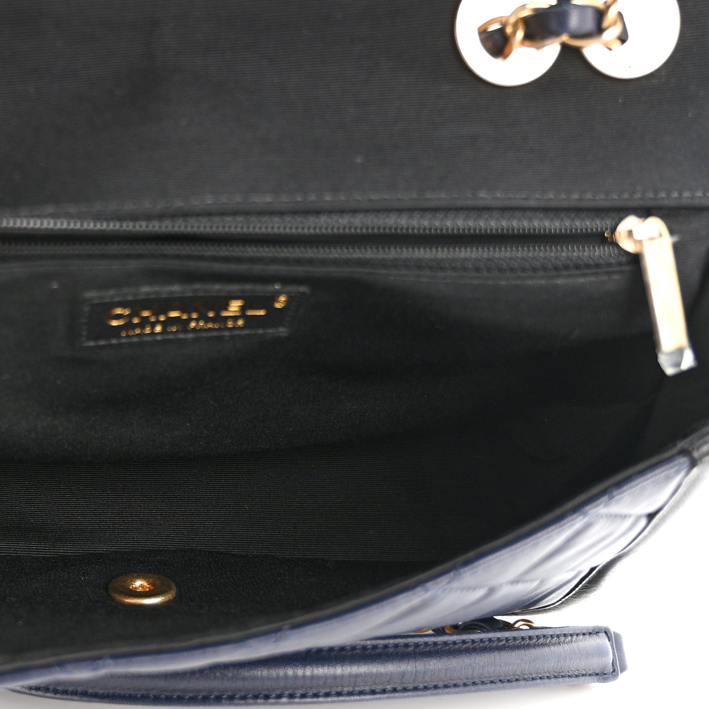 Lambskin Quilted Medium Elegant CC Flap Navy Black