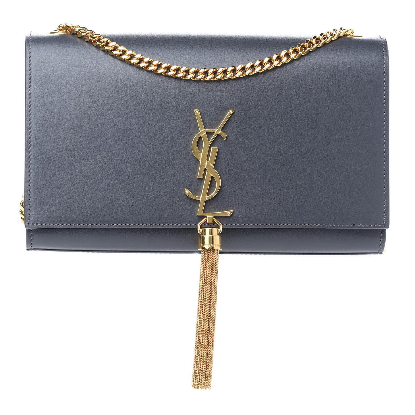 SAINT LAURENT Smooth Calfskin Medium Classic Monogram Kate Tassel Satchel Grey