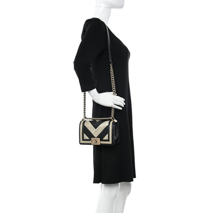 Chanel Metallic Calfskin Pleated Small Boy In Rome Flap Black Gold 2 of 16