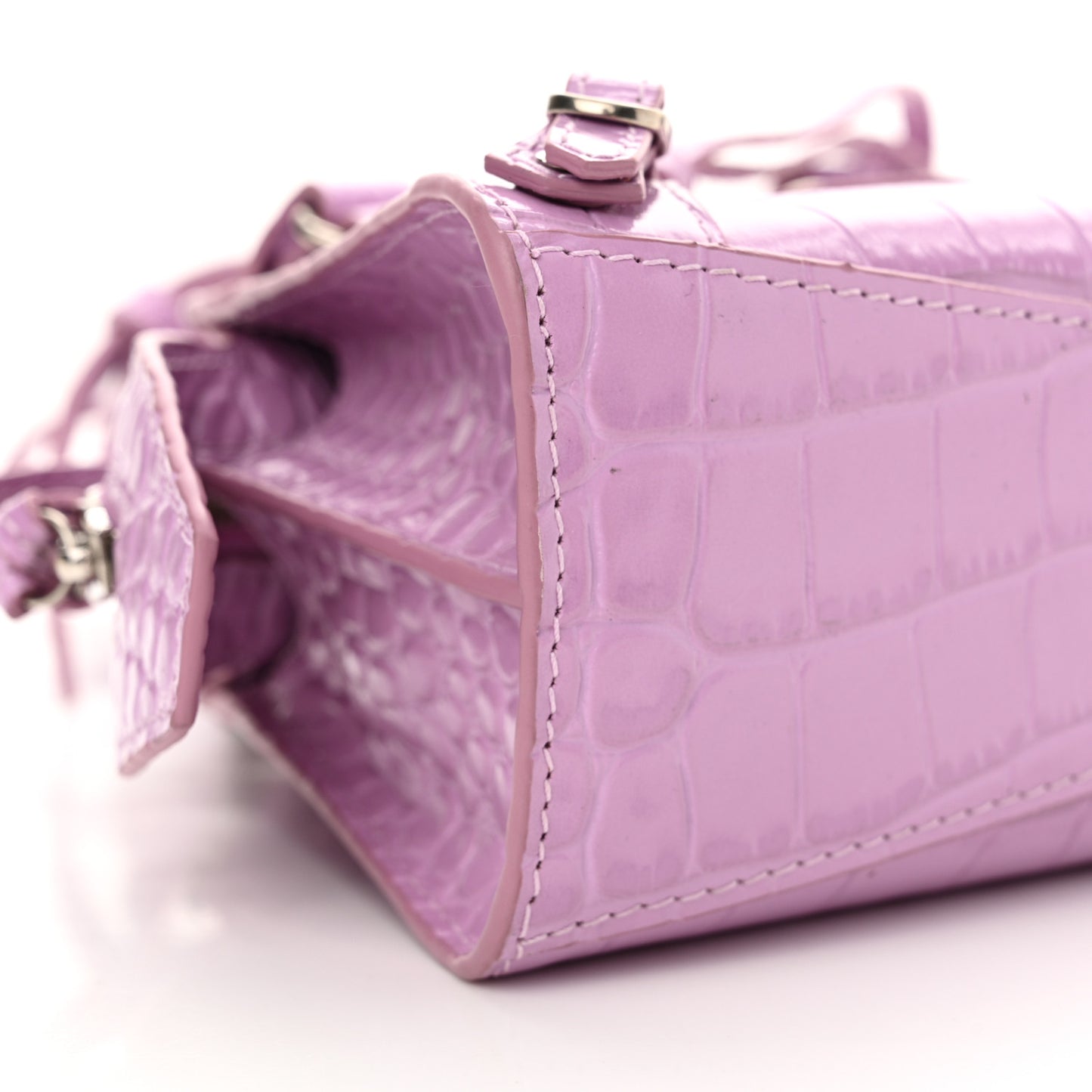 Calfskin Crocodile Embossed Neo Classic Silver Hardware Nano City Crossbody Lilac