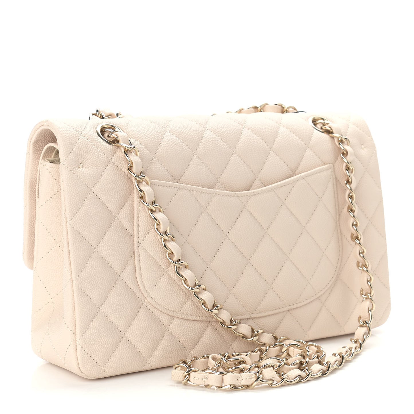 Caviar Quilted Medium Double Flap Light Beige