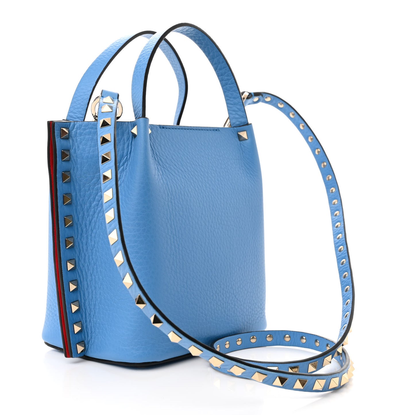 Pebbled Calfskin Small Rockstud Crossbody Tote Denim