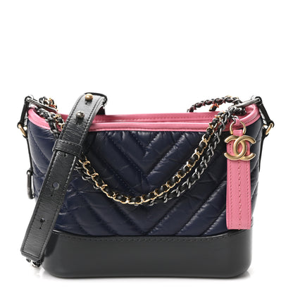 Chanel Aged Calfskin Chevron Quilted Small Gabrielle Hobo Dark Pink Navy 1 of 11