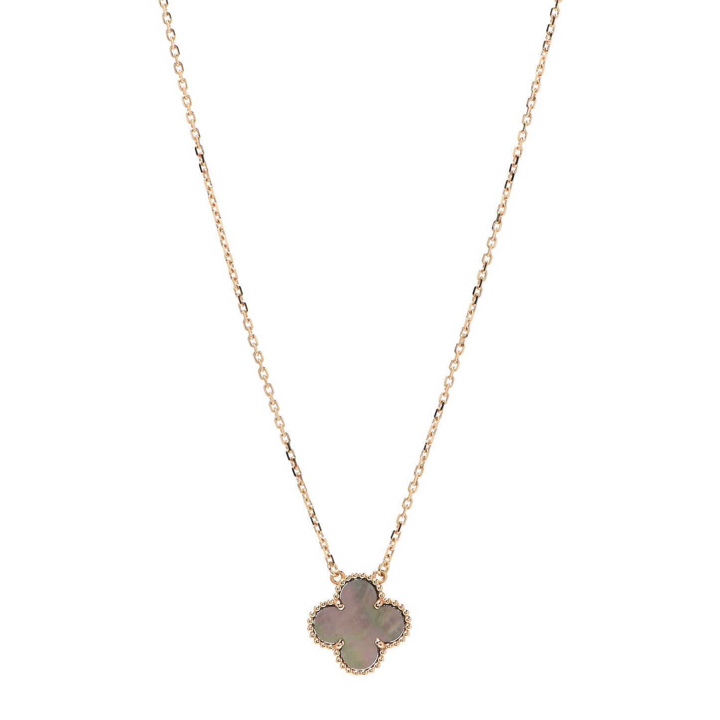 18K Rose Gold Gray Mother of Pearl Vintage Alhambra Pendant Necklace