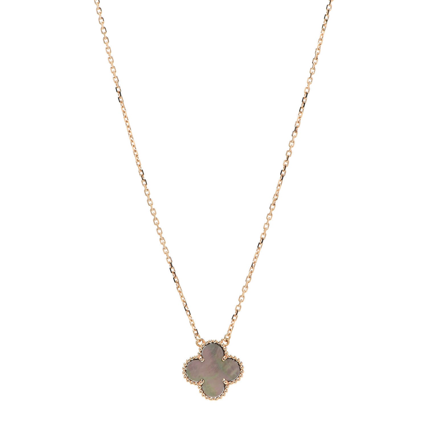 Van Cleef & Arpels 18K Rose Gold Gray Mother of Pearl Vintage Alhambra Pendant Necklace 1 of 7