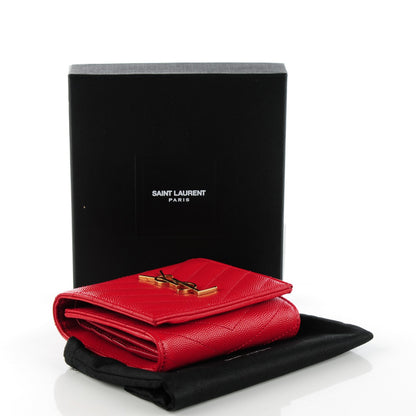 Saint Laurent Grain De Poudre Matelasse Chevron Monogram Compact Wallet Red 4 of 5