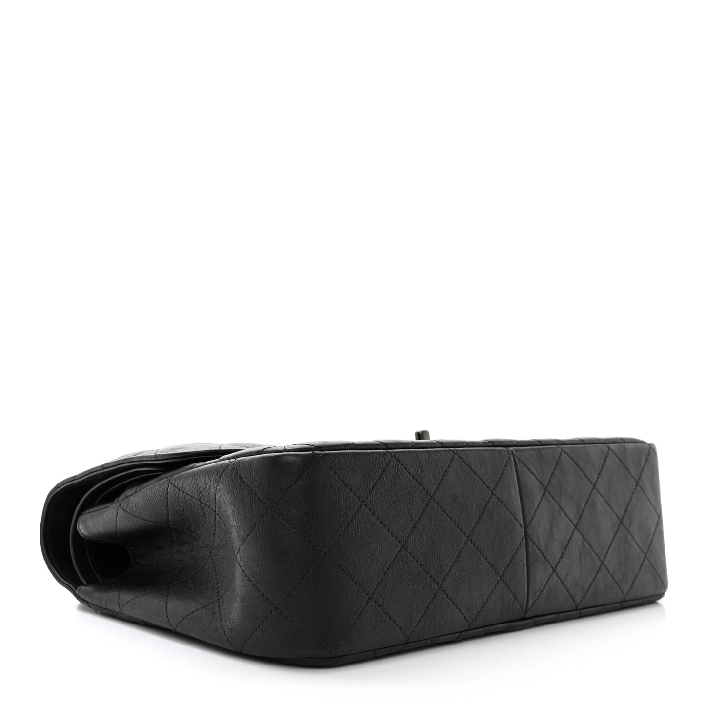 Crumpled Calfskin Quilted Jumbo Double Flap So Black