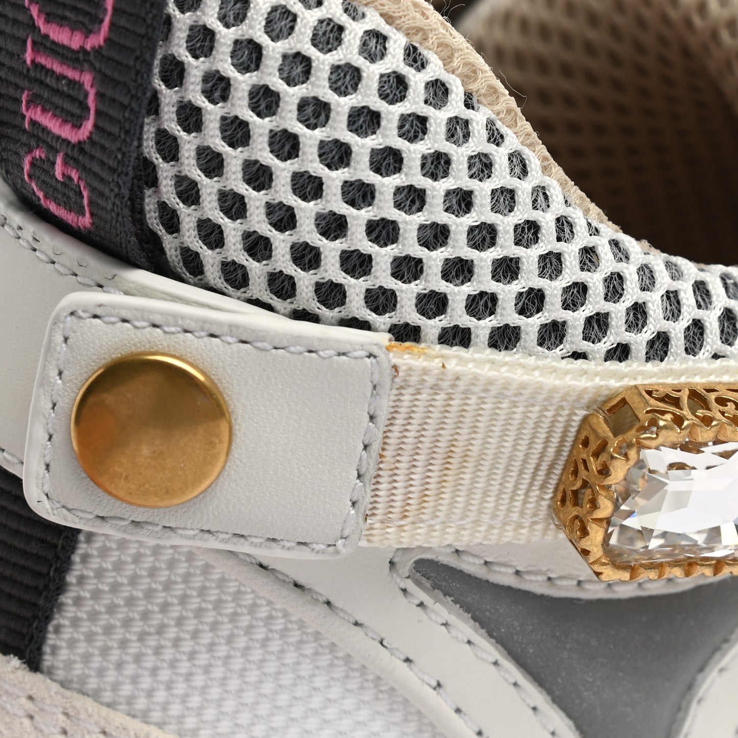 X SEGA Mesh Calfskin Suede Removable Crystals Womens Flashtrek Sneakers 36 Great White