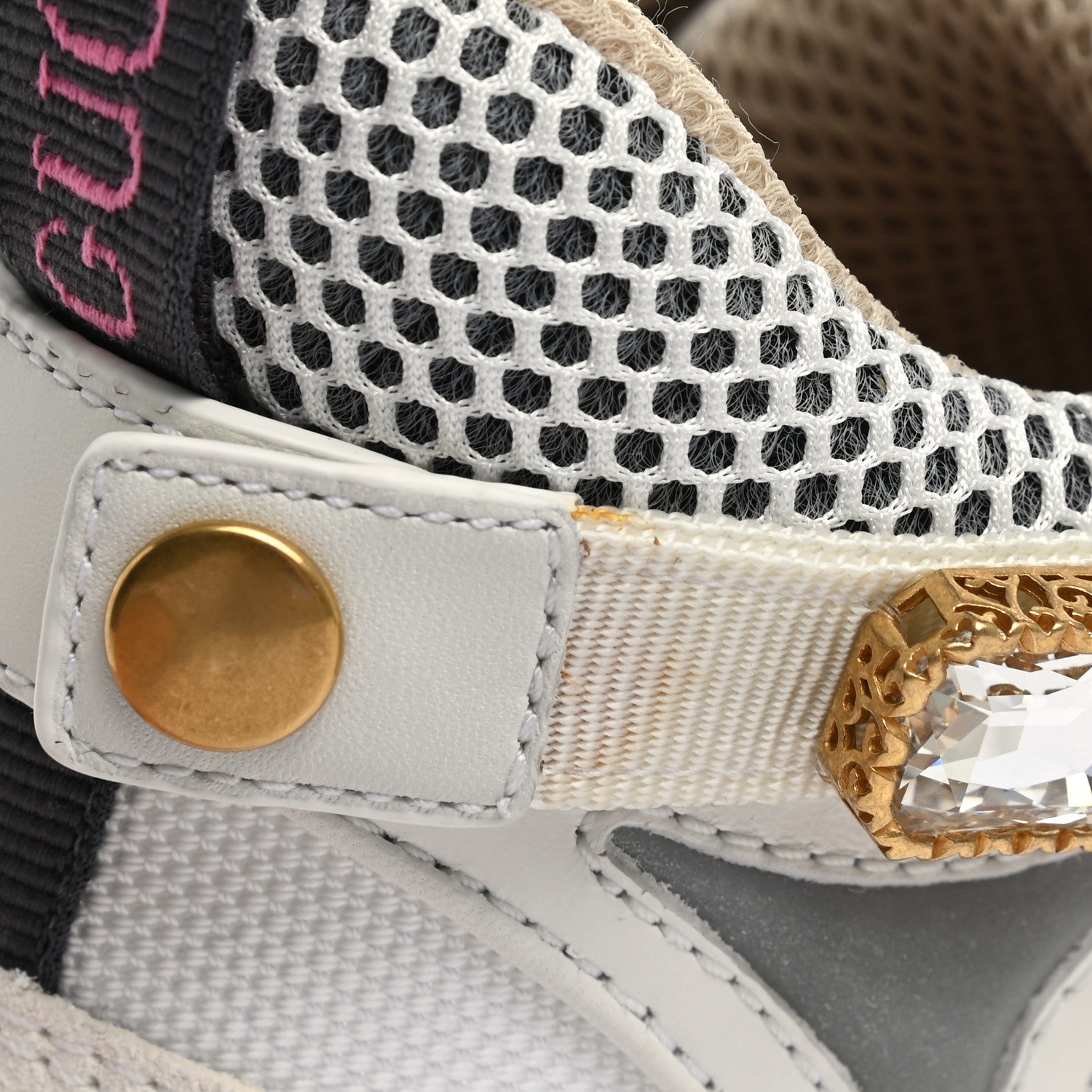Gucci X SEGA Mesh Calfskin Suede Removable Crystals Womens Flashtrek Sneakers 36 Great White 12 of 14