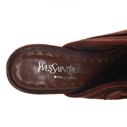 Saint Laurent Suede Buckle Mules 38 Brown 9 of 12