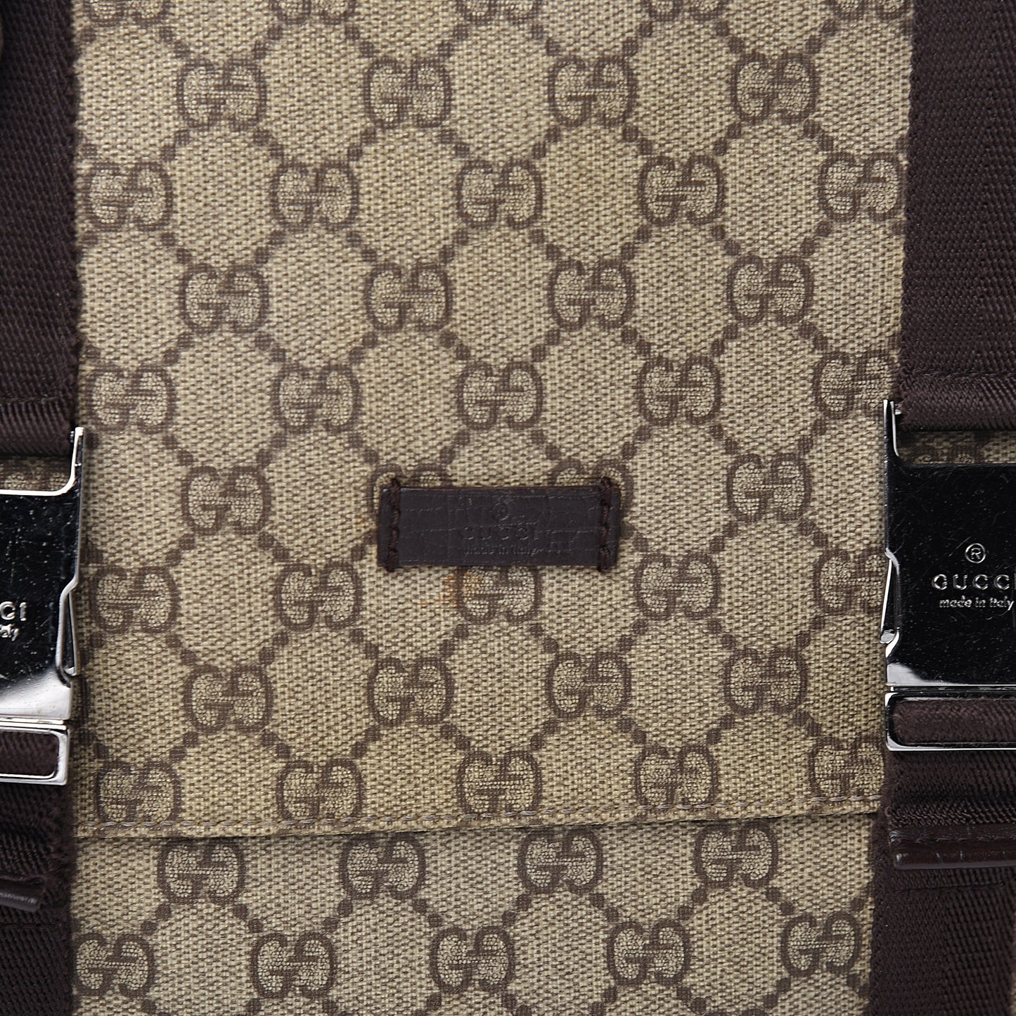 GG Plus Monogram Large Double Buckle Flap Messenger Bag Beige Dark Brown