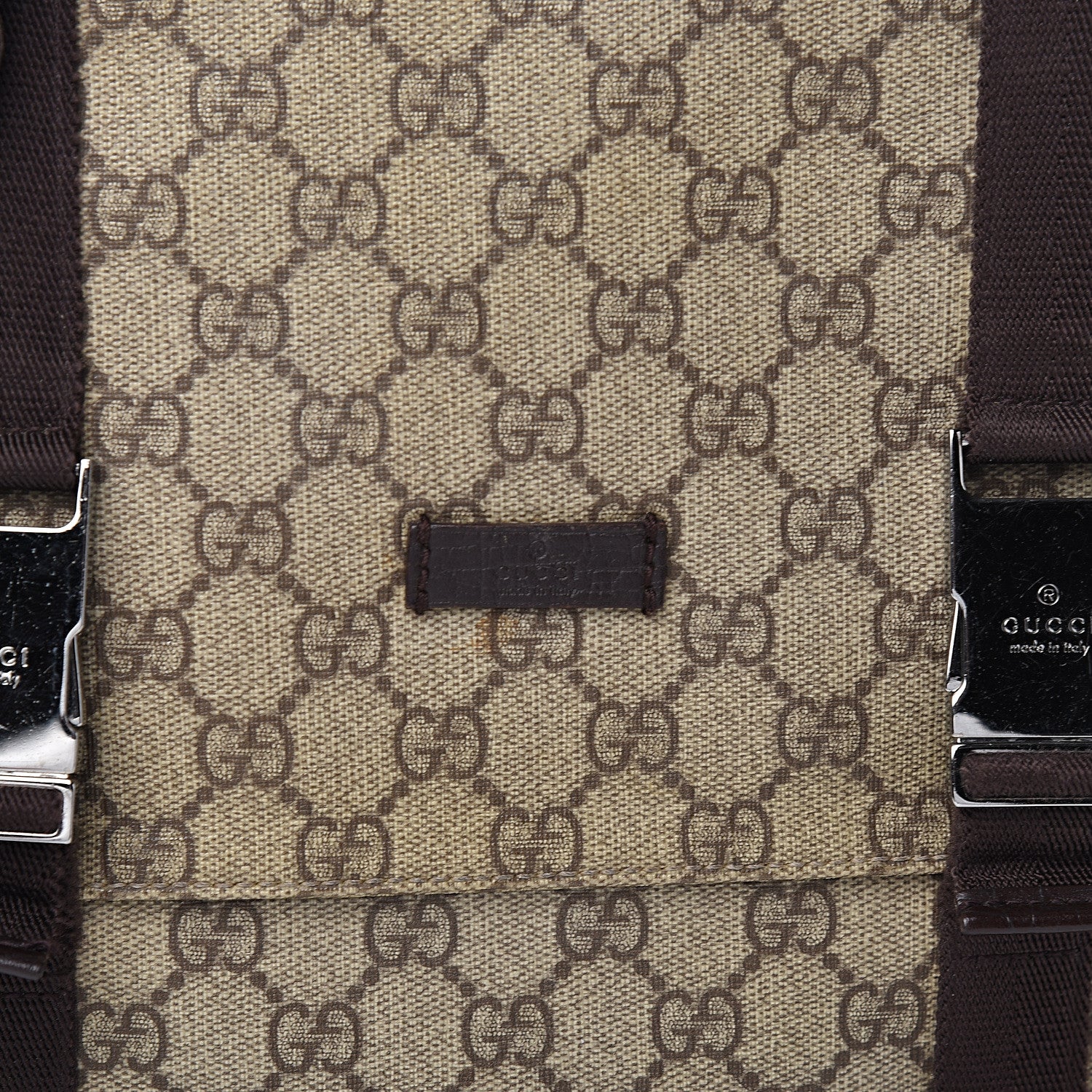 Gucci GG Plus Monogram Large Double Buckle Flap Messenger Bag Beige Dark Brown 11 of 11