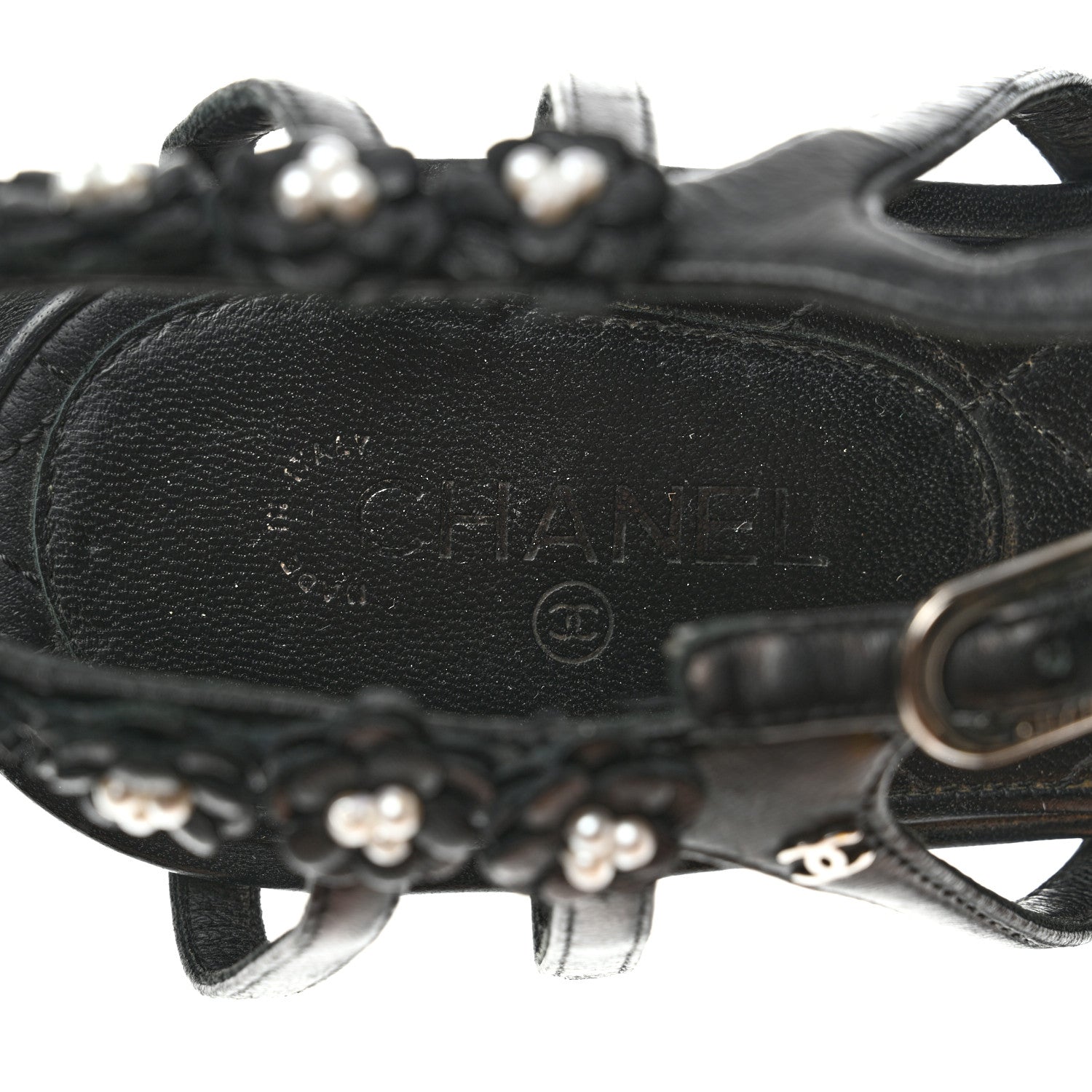 Chanel Lambskin Pearl Camellia Thong Sandals 41.5 Black 8 of 10
