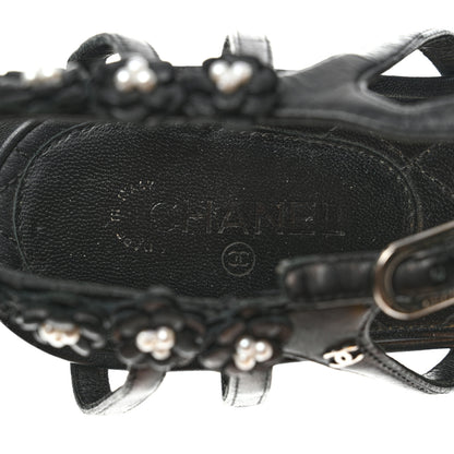 Chanel Lambskin Pearl Camellia Thong Sandals 41.5 Black 8 of 10