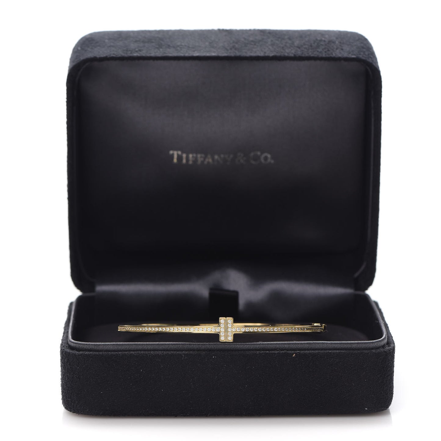 18K Yellow Gold Diamond T Hinged Wire Bangle Bracelet