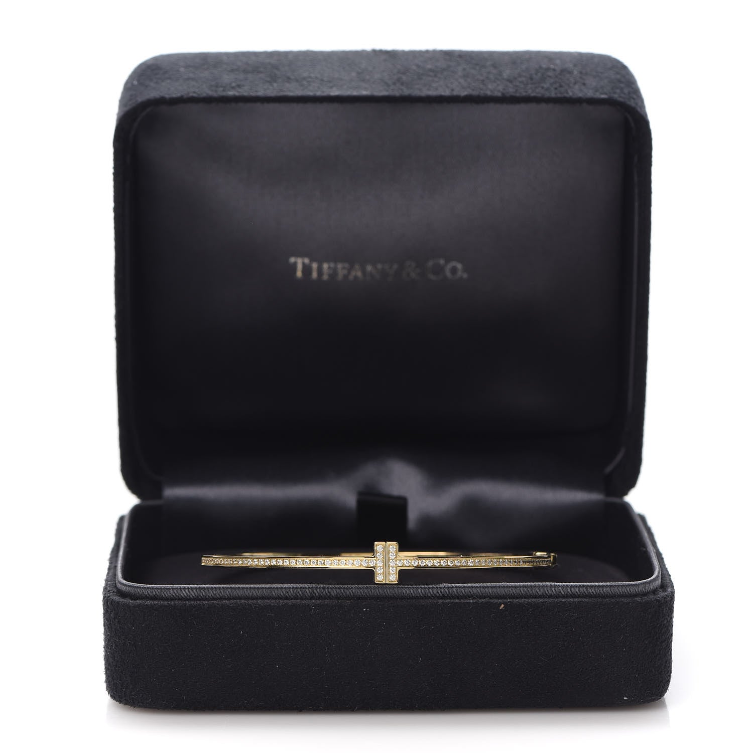 Tiffany 18K Yellow Gold Diamond T Hinged Wire Bangle Bracelet 6 of 6