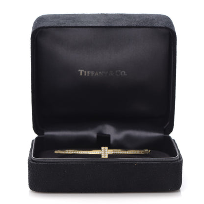 Tiffany 18K Yellow Gold Diamond T Hinged Wire Bangle Bracelet 6 of 6