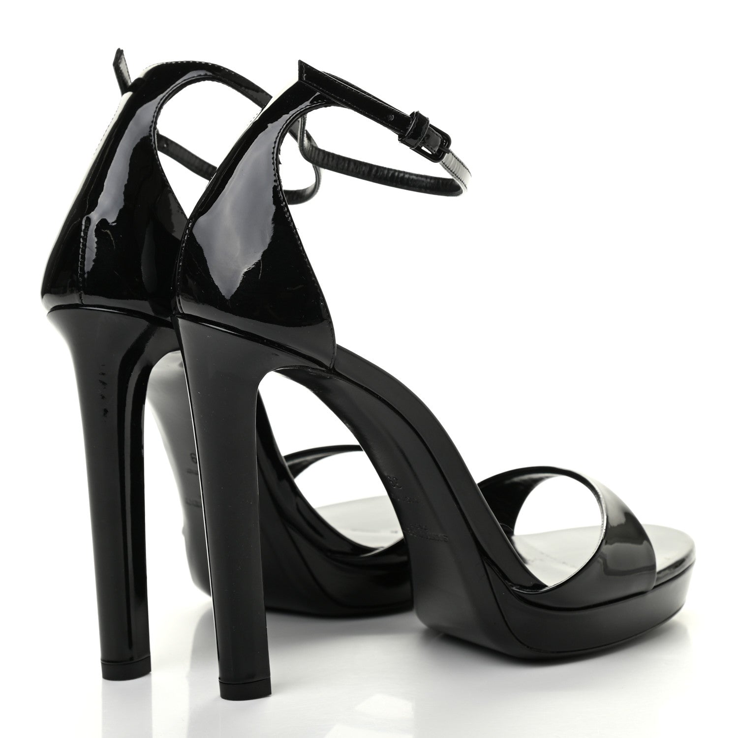 Saint Laurent Patent Calfskin Hall 105 Ankle Strap Platform Sandals 39 Black 4 of 7