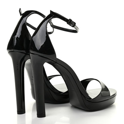 Saint Laurent Patent Calfskin Hall 105 Ankle Strap Platform Sandals 39 Black 4 of 7